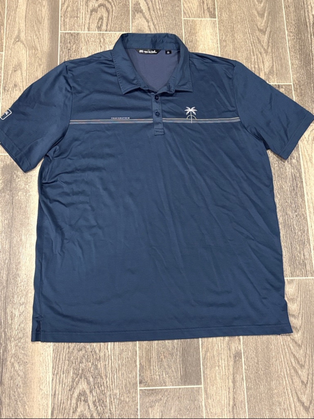 Travis Mathew Navy Performance Polo Shirt - Palm Logo